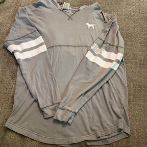 Grey VS pink hooded long sleeve with logo